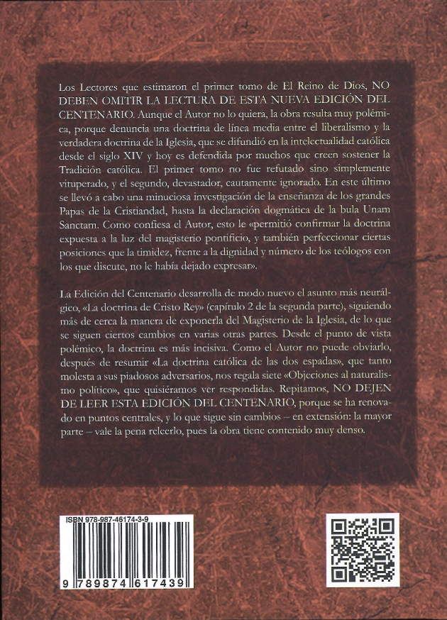 El Reino de Dios, la Iglesia y el Orden Político, Tomo I, versión de lujo. P. Álvaro Calderón