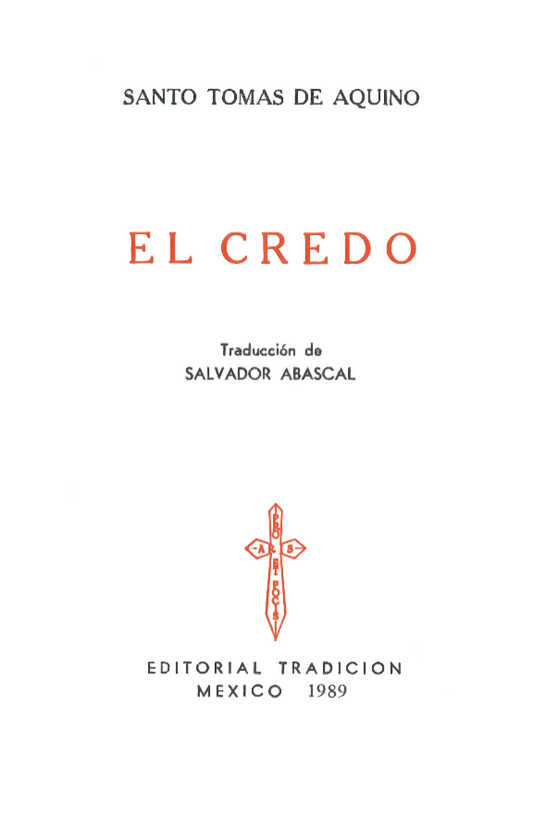 El Credo. Santo Tomás De Aquino