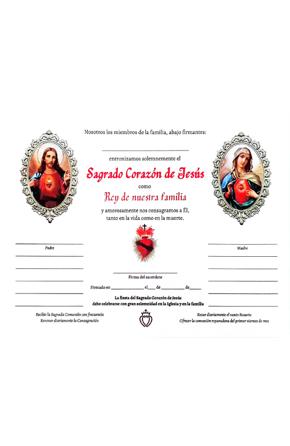 Cédula de entronización al Sagrado Corazón de Jesús